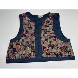 Susan Bristol Blue‎ Quilt Patchwork Vest Womens Size XL Cottage Granny Quilted